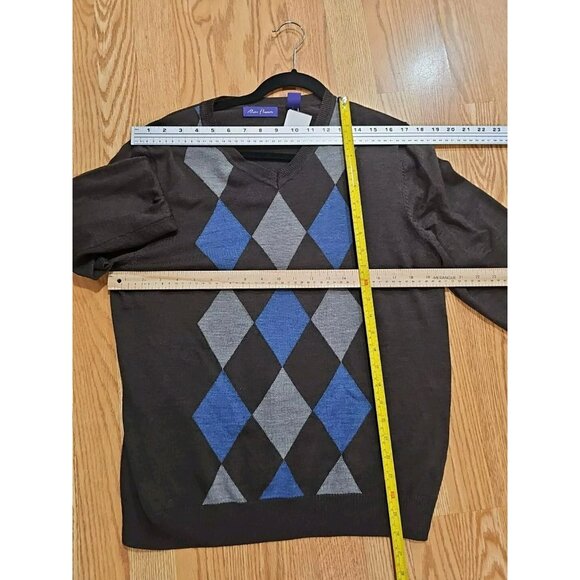 Alan Flusser Argyle Mens Sweater Merino Wool Large Dark Brown Preppy Old Money - Picture 5 of 6